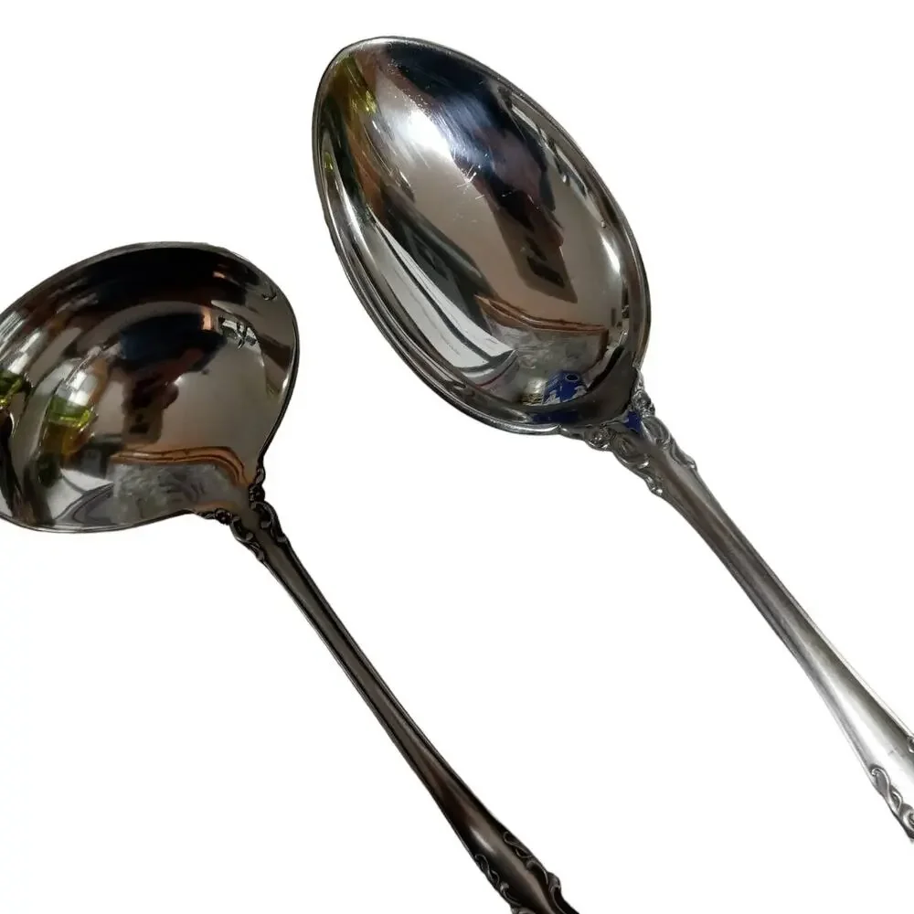 Vintage Lyons Queen Fancy Serving Spoon and Gravy Ladle Stainless Steele 1970s